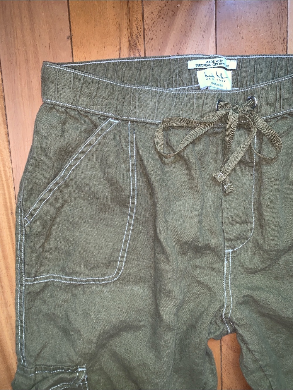 NEW Utility Cargo Linen Pants European Flax Cargo Jogger Olive - Picture 10 of 10